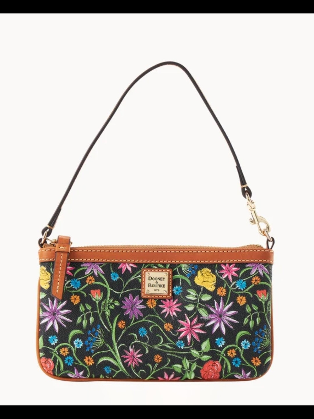 Cute! NWT Dooney & Bourke Black Wildflowers Large Slim Wristlet